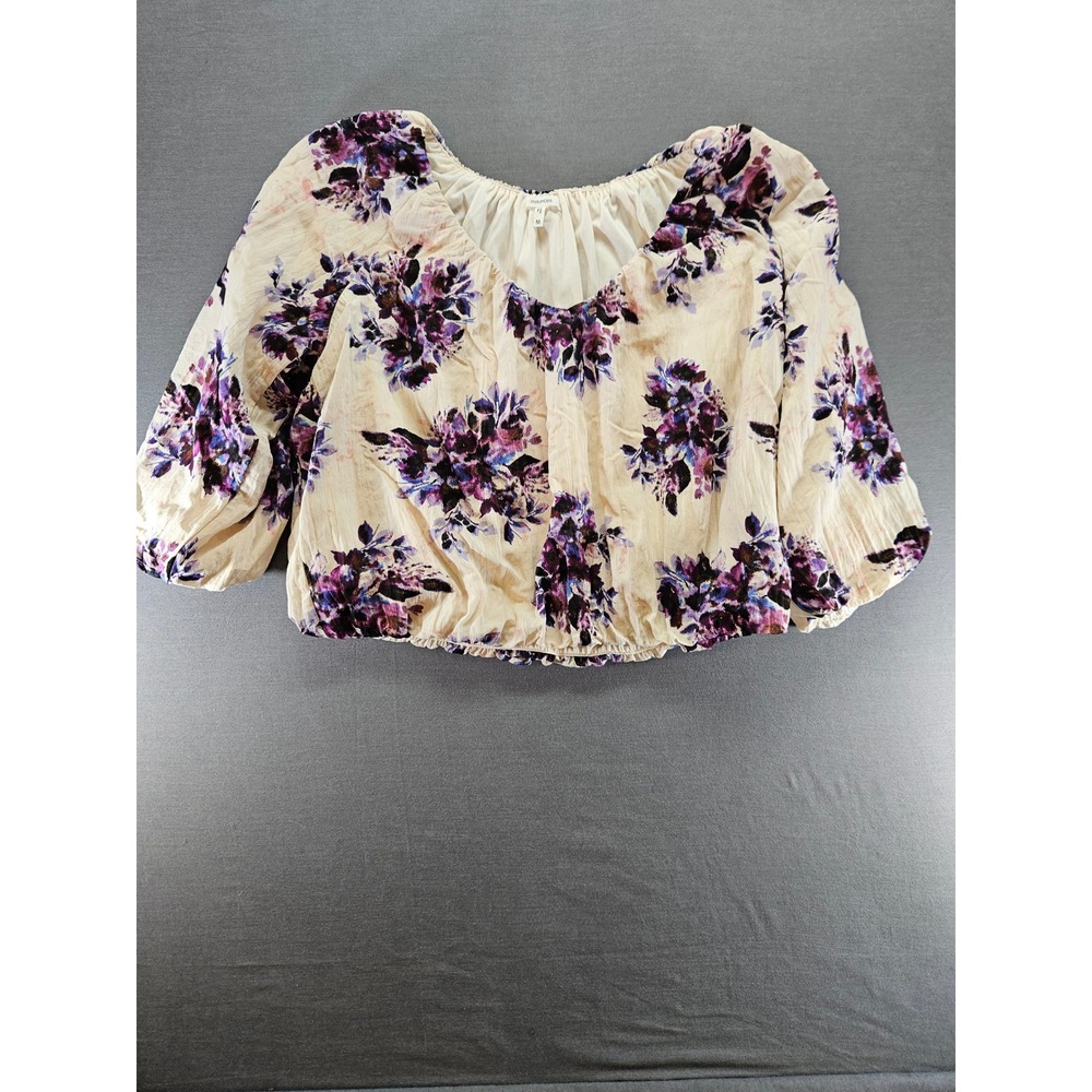 Maurices Floral Crop Top Purple Cream Balloon Sleeve Boho Blouse Medium